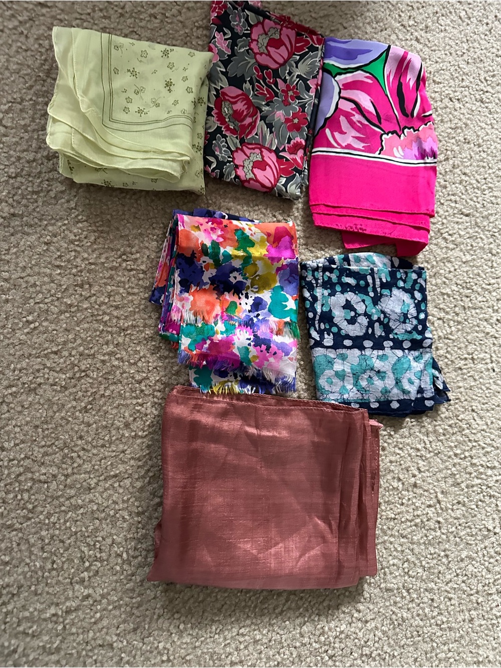 Assorted Floral & Solid Scarves - Pink, Lime, Multicolor, Navy, Rose